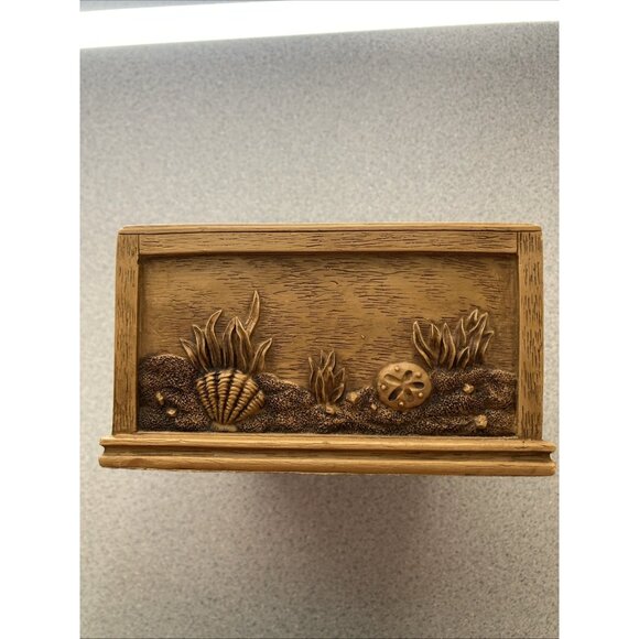 Men’s Trinket Jewelry Box Vintage Heavy Wood Resign Ocean Reef Fish Decretive - Picture 6 of 12